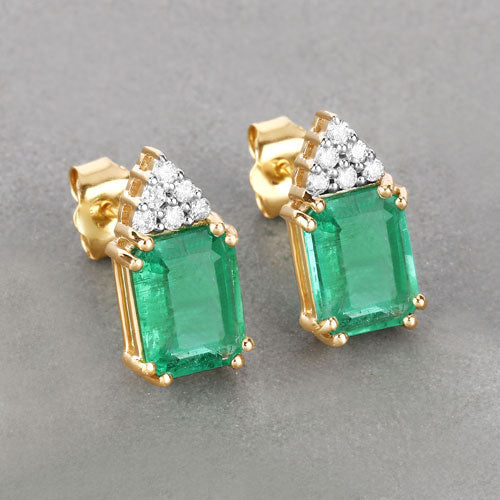 2.87 Carat Genuine Ethiopian Emerald and White Diamond 14K Yellow Gold Earrings - Image 4