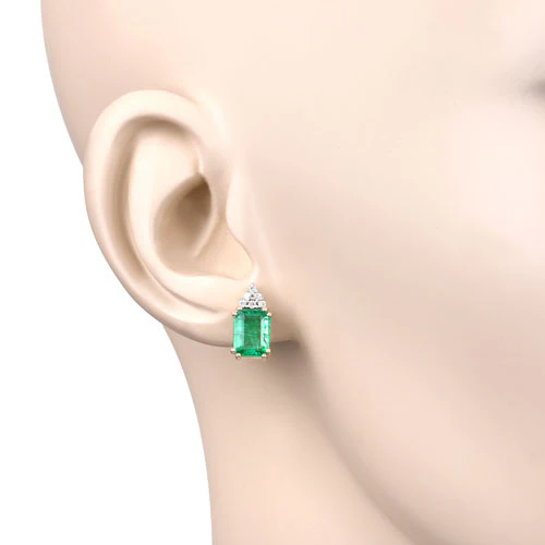 2.87 Carat Genuine Ethiopian Emerald and White Diamond 14K Yellow Gold Earrings - Image 5