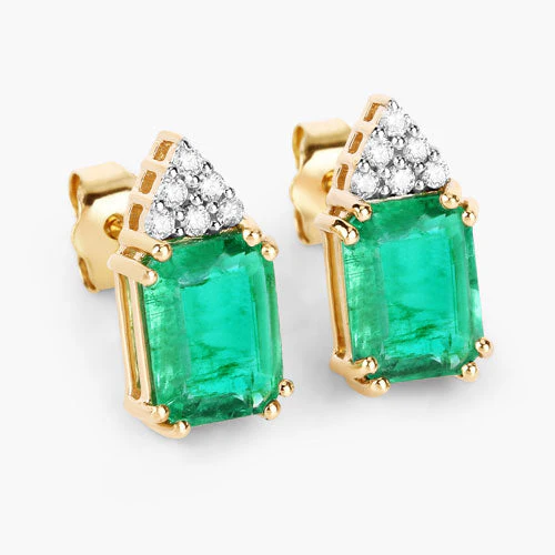 2.87 Carat Genuine Ethiopian Emerald and White Diamond 14K Yellow Gold Earrings - Image 6