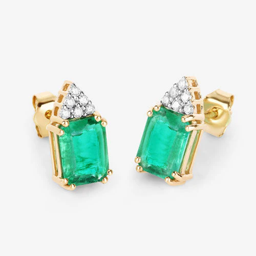 2.87 Carat Genuine Ethiopian Emerald and White Diamond 14K Yellow Gold Earrings - Image 7