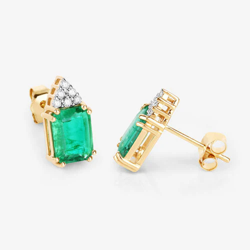 2.87 Carat Genuine Ethiopian Emerald and White Diamond 14K Yellow Gold Earrings - Image 8