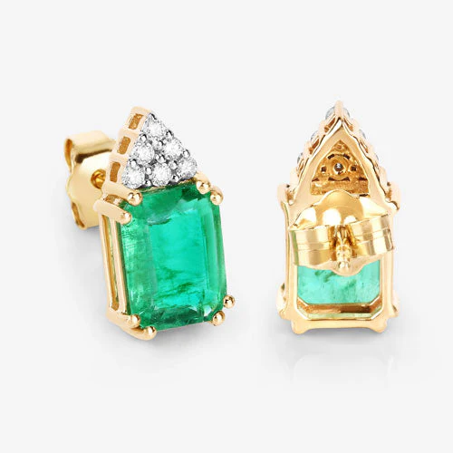 2.87 Carat Genuine Ethiopian Emerald and White Diamond 14K Yellow Gold Earrings - Image 9