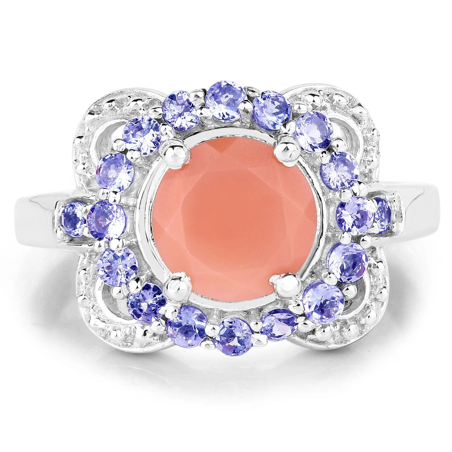 2.87 Carat Genuine Peach Moonstone and Tanzanite .925 Sterling Silver Ring - Image 3