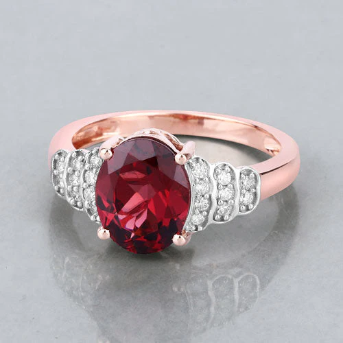 2.87 Carat Genuine Rhodolite and White Diamond 14K Rose Gold Ring - Image 8
