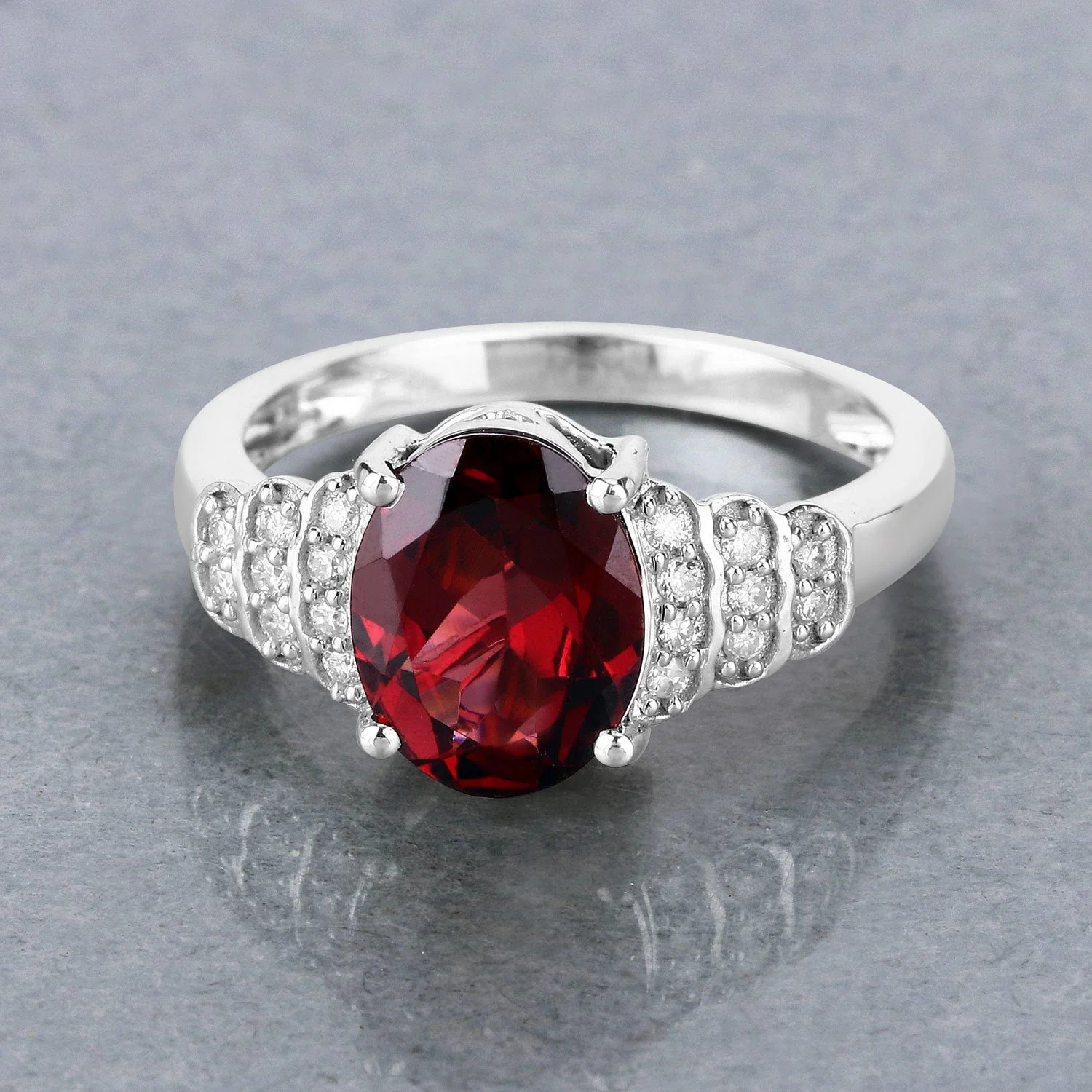 2.87 Carat Genuine Rhodolite and White Diamond 14K White Gold Ring - Image 2