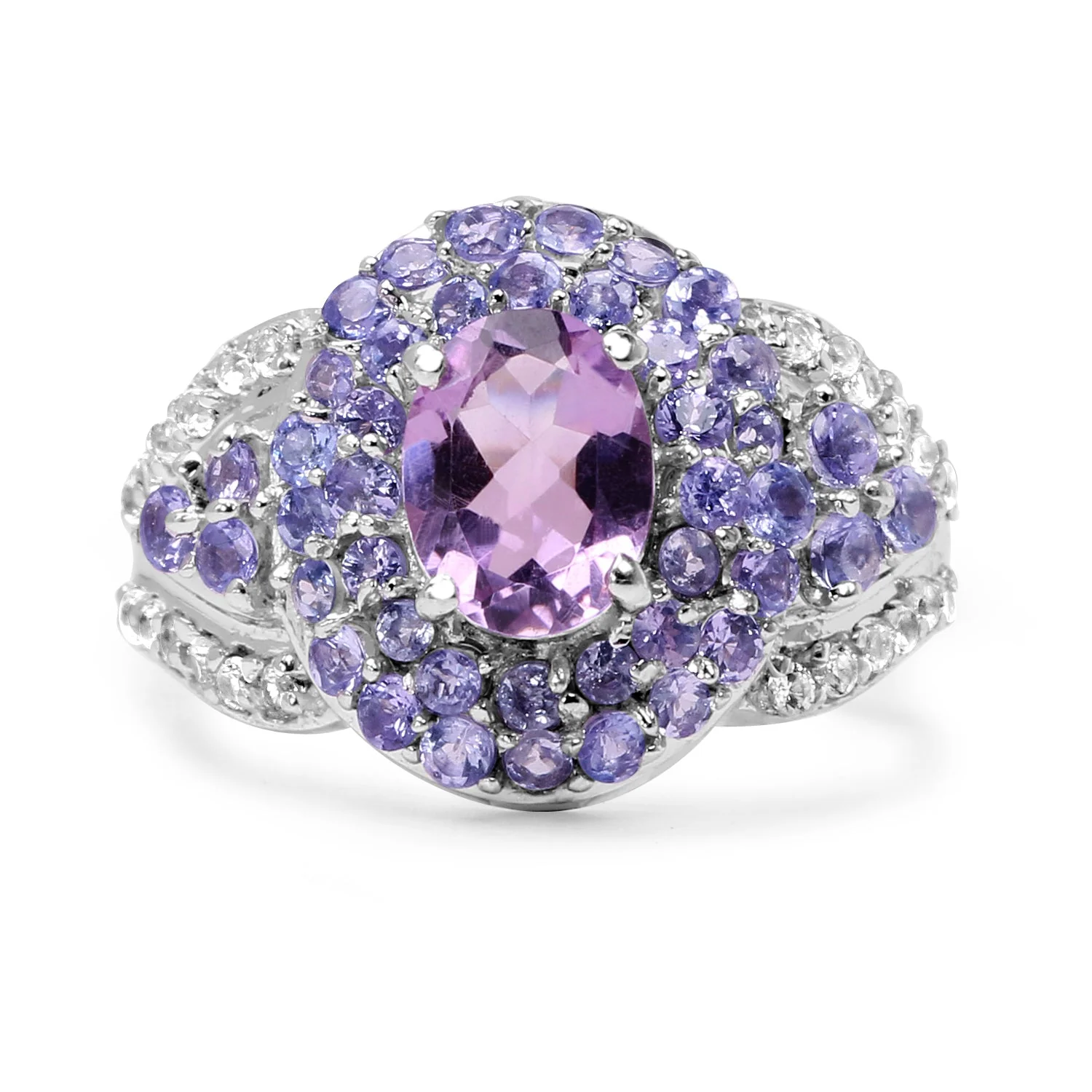 2.88 Carat Genuine Amethyst, Tanzanite & White Topaz .925 Sterling Silver Ring - Image 3