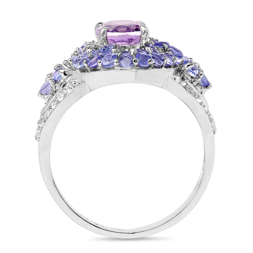 2.88 Carat Genuine Amethyst, Tanzanite & White Topaz .925 Sterling Silver Ring - Image 5