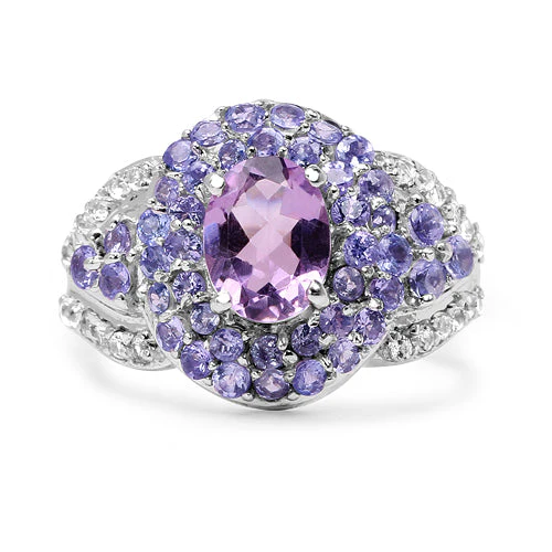 2.88 Carat Genuine Amethyst, Tanzanite & White Topaz .925 Sterling Silver Ring - Image 6
