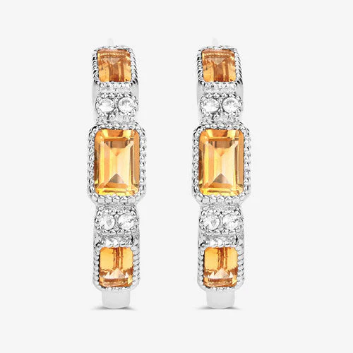 2.88 Carat Genuine Citrine and White Topaz .925 Sterling Silver Earrings - Image 11
