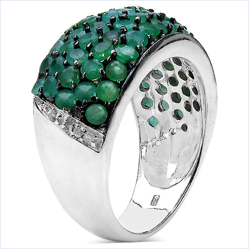 2.90 Carat Genuine Emerald & White Diamond .925 Sterling Silver Ring - Image 6