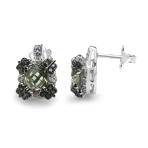 2.91 Carat Genuine Green Amethyst, White Sapphire & Green Diamond .925 Sterling Silver Earrings - Image 5