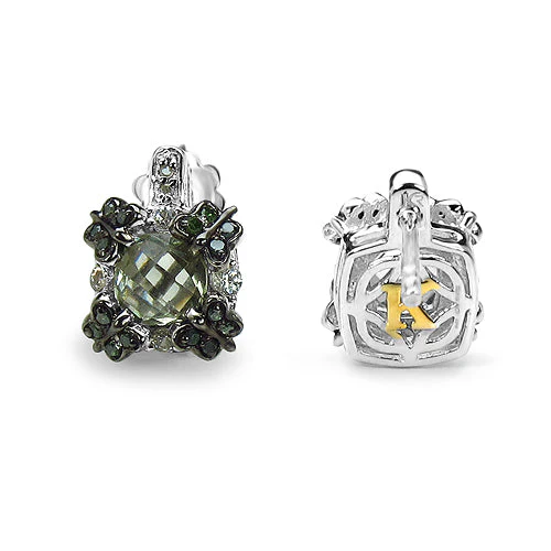 2.91 Carat Genuine Green Amethyst, White Sapphire & Green Diamond .925 Sterling Silver Earrings - Image 6