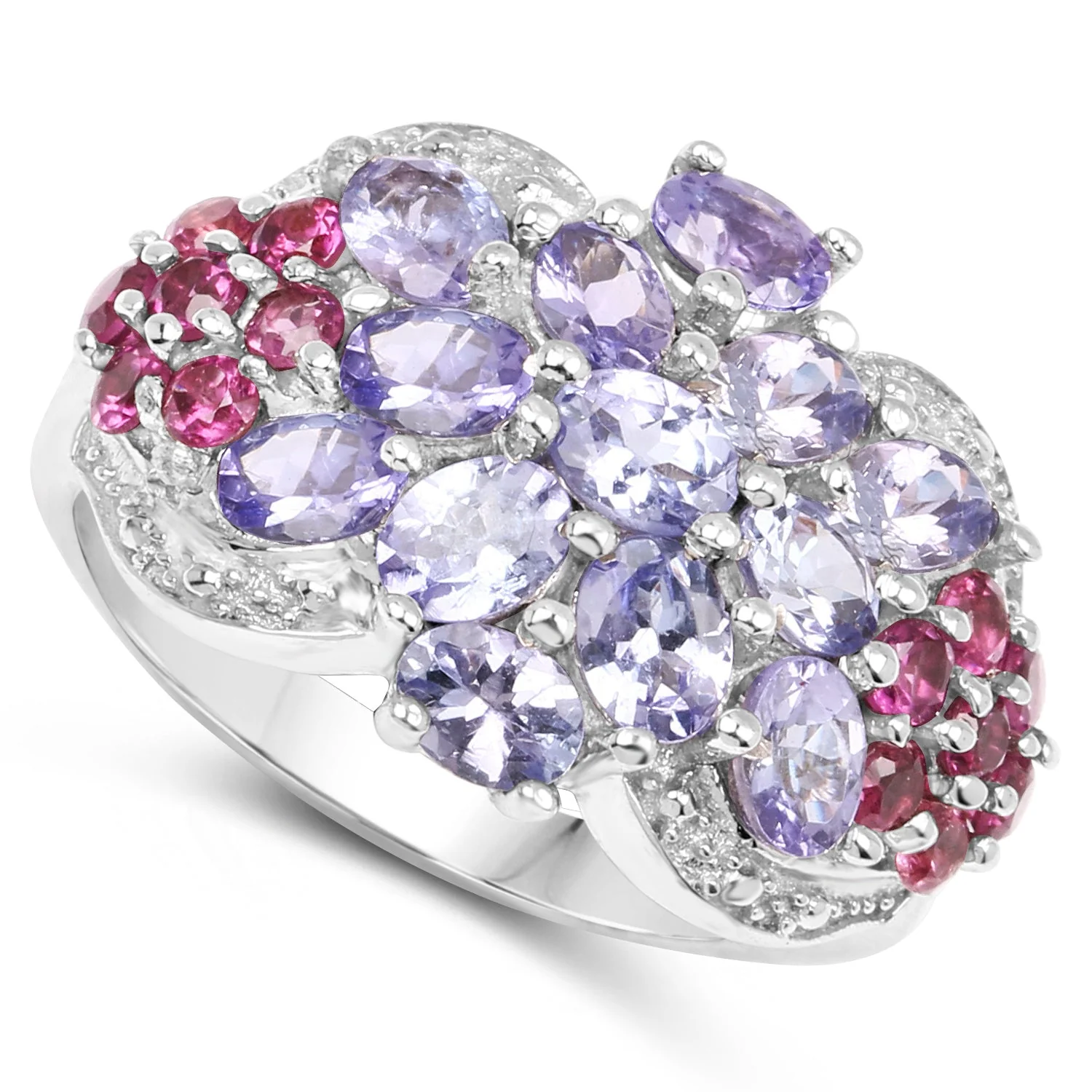 2.91 Carat Genuine Tanzanite and Rhodolite .925 Sterling Silver Ring - Image 2