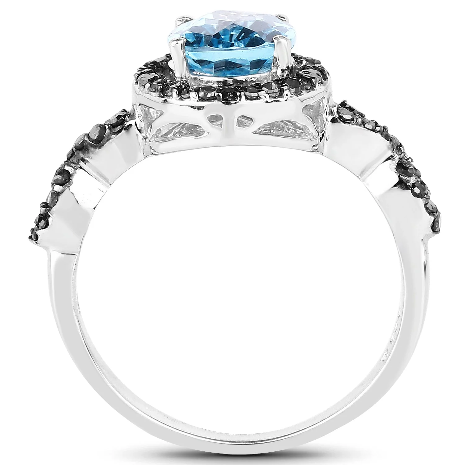 2.92 Carat Genuine Blue Topaz, Black Diamond & White Diamond .925 Sterling Silver Ring - Image 2