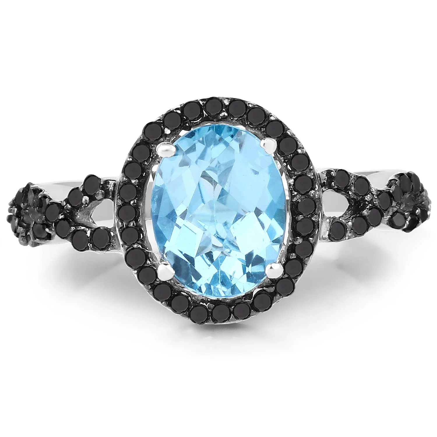 2.92 Carat Genuine Blue Topaz, Black Diamond & White Diamond .925 Sterling Silver Ring - Image 3