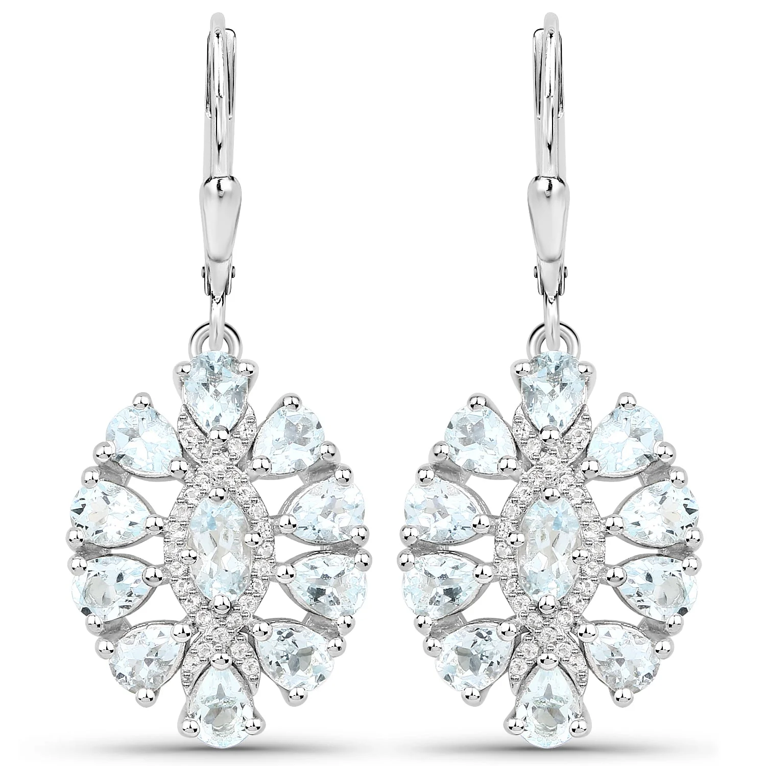 2.93 Carat Genuine Aquamarine and White Topaz .925 Sterling Silver Earrings