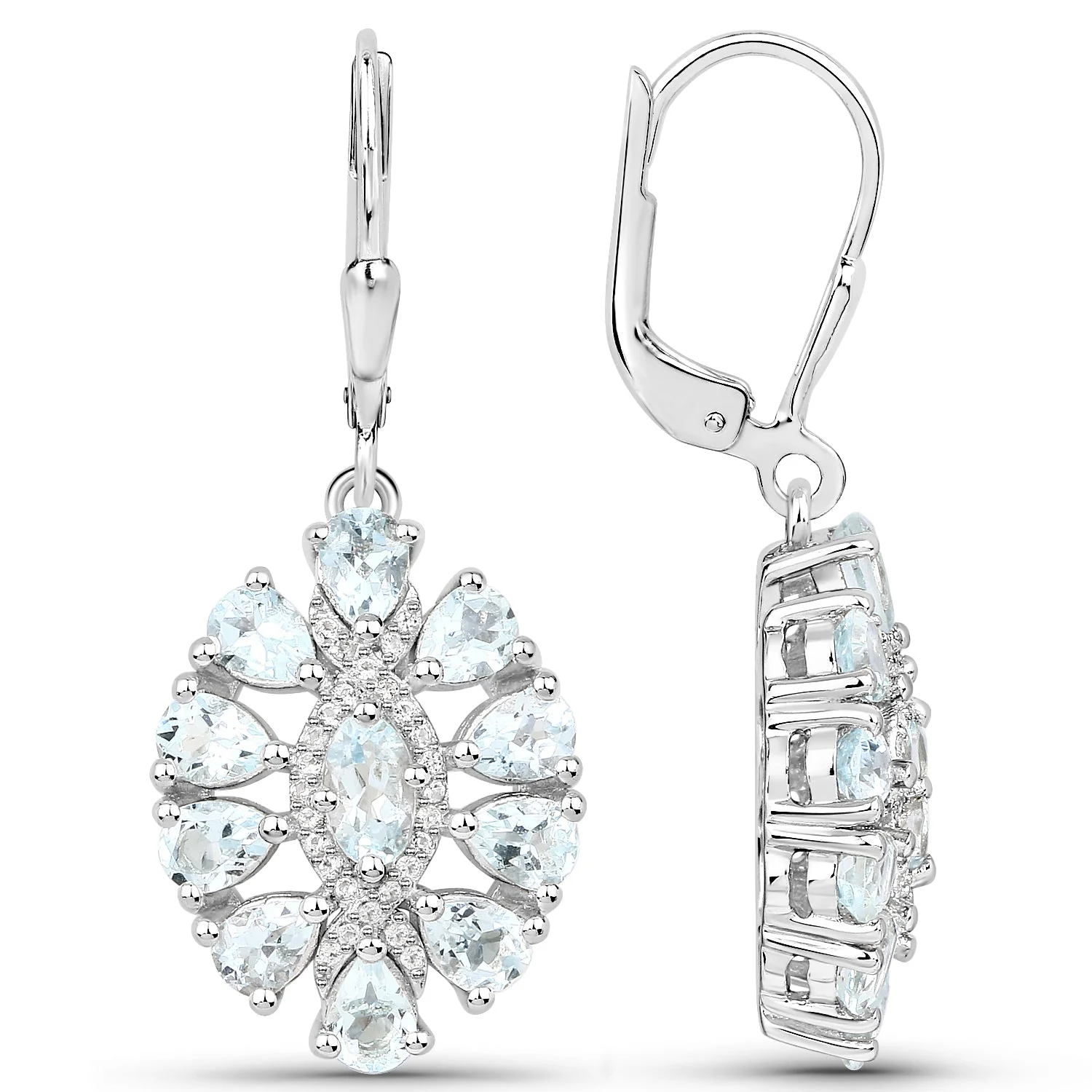 2.93 Carat Genuine Aquamarine and White Topaz .925 Sterling Silver Earrings - Image 2