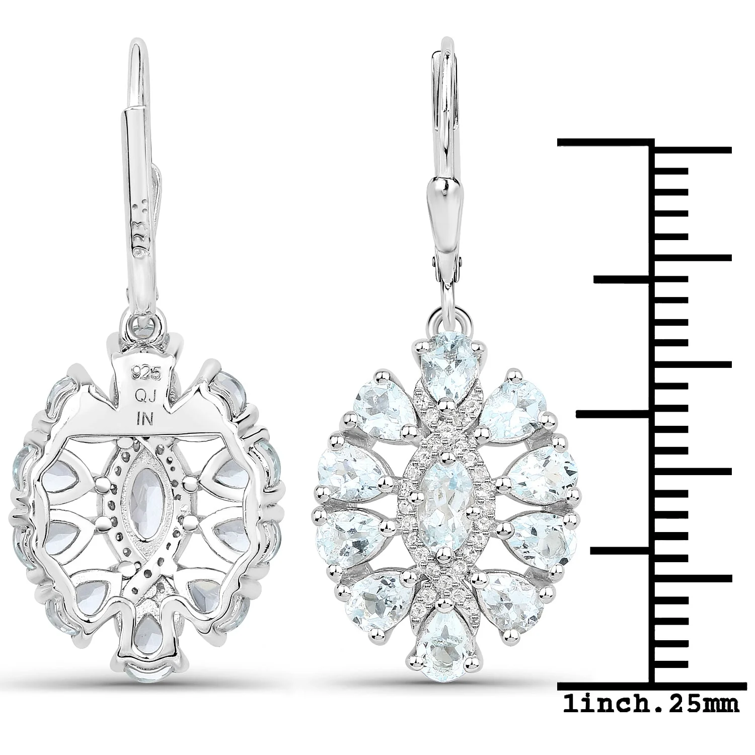 2.93 Carat Genuine Aquamarine and White Topaz .925 Sterling Silver Earrings - Image 3