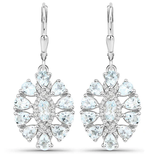 2.93 Carat Genuine Aquamarine and White Topaz .925 Sterling Silver Earrings - Image 4