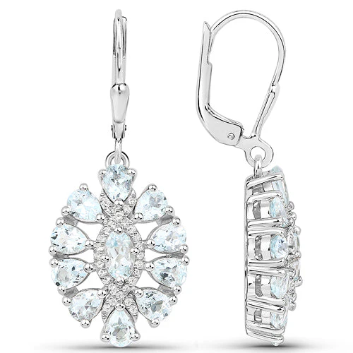 2.93 Carat Genuine Aquamarine and White Topaz .925 Sterling Silver Earrings - Image 5