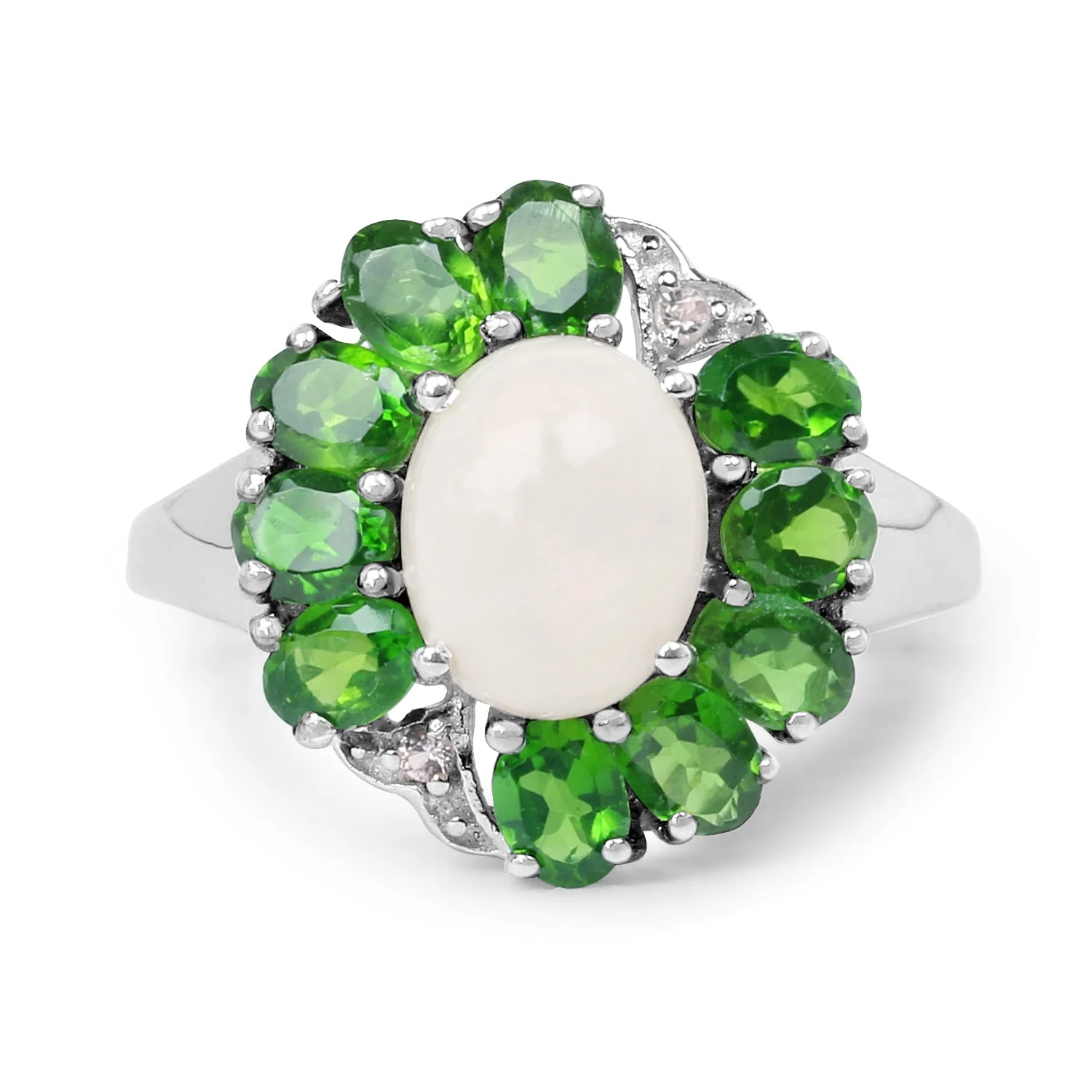 2.93 Carat Genuine Ethiopian Opal, Chrome Diopside & White Topaz .925 Sterling Silver Ring - Image 3