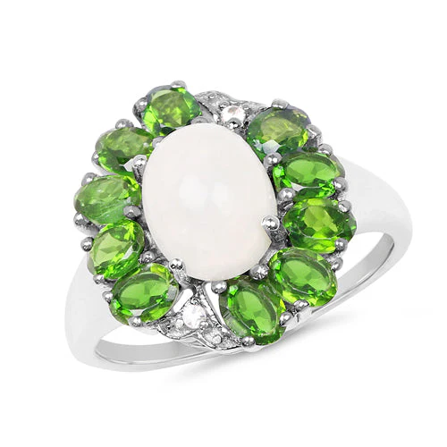 2.93 Carat Genuine Ethiopian Opal, Chrome Diopside & White Topaz .925 Sterling Silver Ring - Image 4