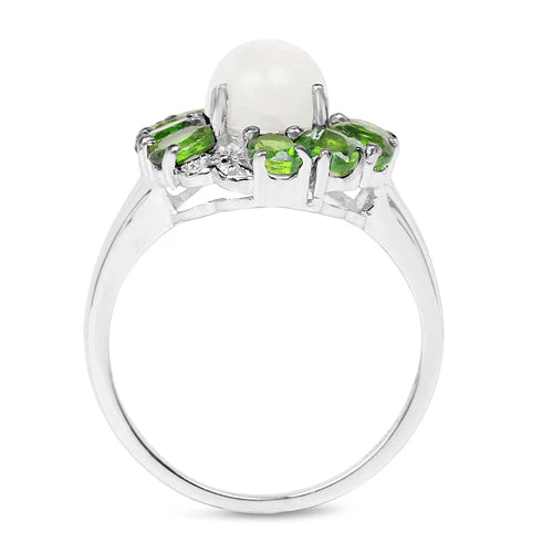 2.93 Carat Genuine Ethiopian Opal, Chrome Diopside & White Topaz .925 Sterling Silver Ring - Image 5