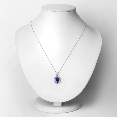 2.93 Carat Genuine Tanzanite and White Diamond 14K White Gold Pendant - Image 2