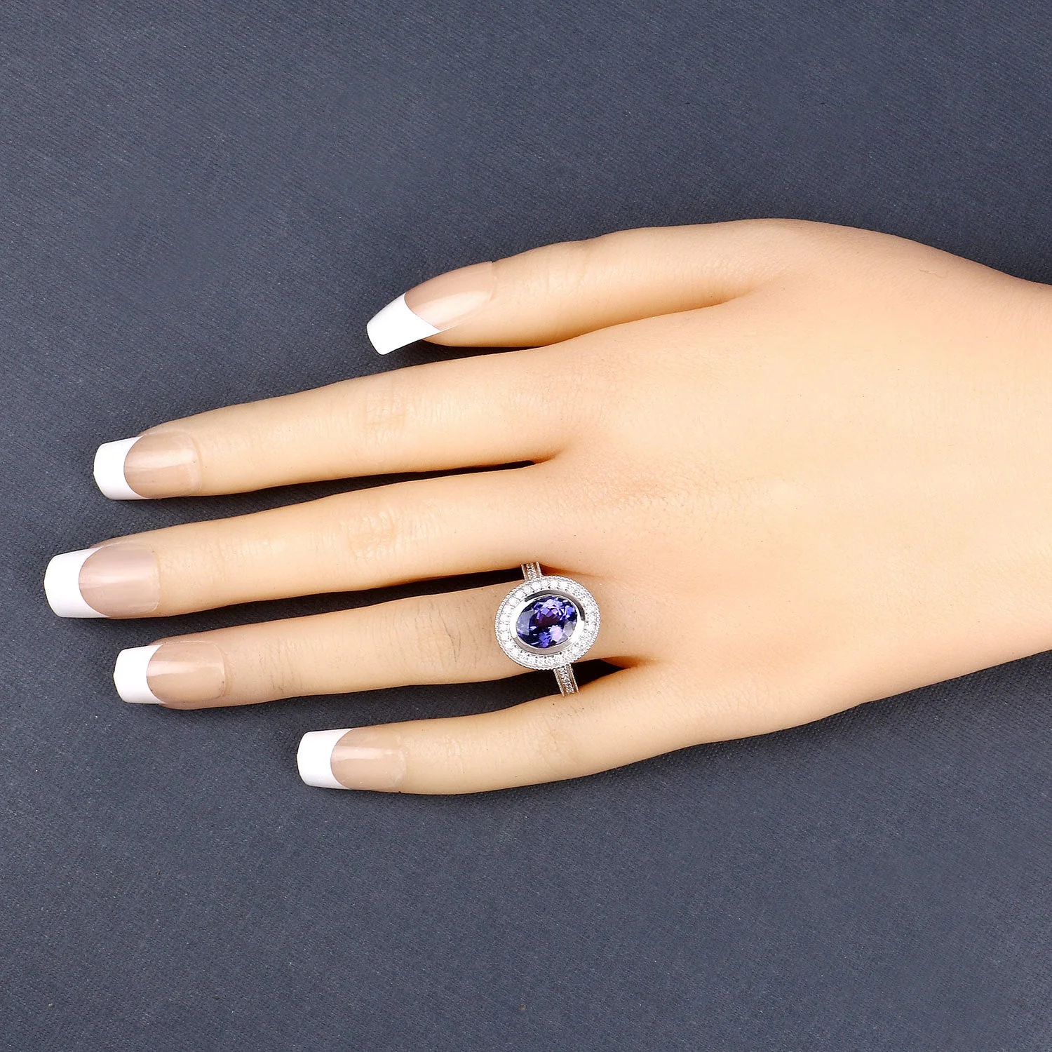 2.94 Carat Genuine Tanzanite and White Diamond 14K White Gold Ring - Image 3