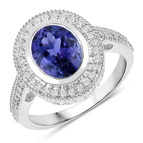 2.94 Carat Genuine Tanzanite and White Diamond 14K White Gold Ring - Image 4