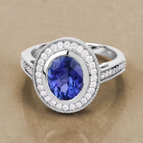 2.94 Carat Genuine Tanzanite and White Diamond 14K White Gold Ring - Image 5
