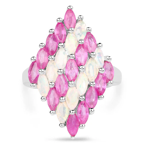 2.95 Carat Genuine Ethiopian Opal and Ruby .925 Sterling Silver Ring - Image 3