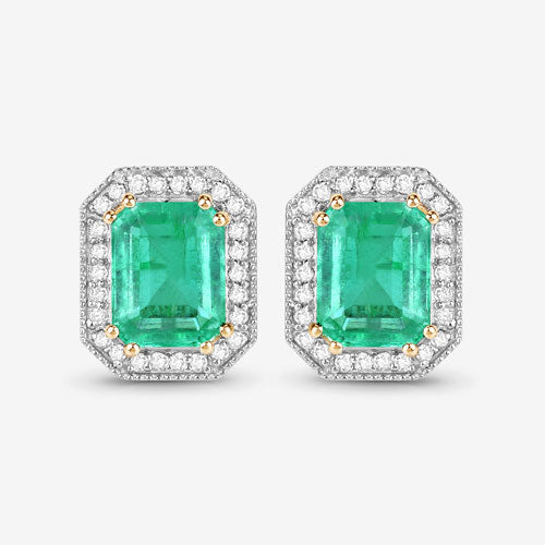 2.99 Carat Genuine Ethiopian Emerald and White Diamond 14K Yellow Gold Earrings - Image 10