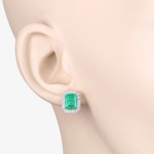 2.99 Carat Genuine Ethiopian Emerald and White Diamond 14K Yellow Gold Earrings - Image 5