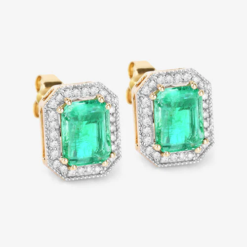 2.99 Carat Genuine Ethiopian Emerald and White Diamond 14K Yellow Gold Earrings - Image 6