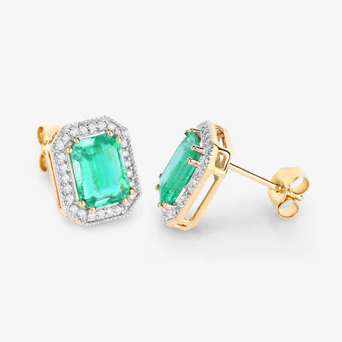 2.99 Carat Genuine Ethiopian Emerald and White Diamond 14K Yellow Gold Earrings - Image 8