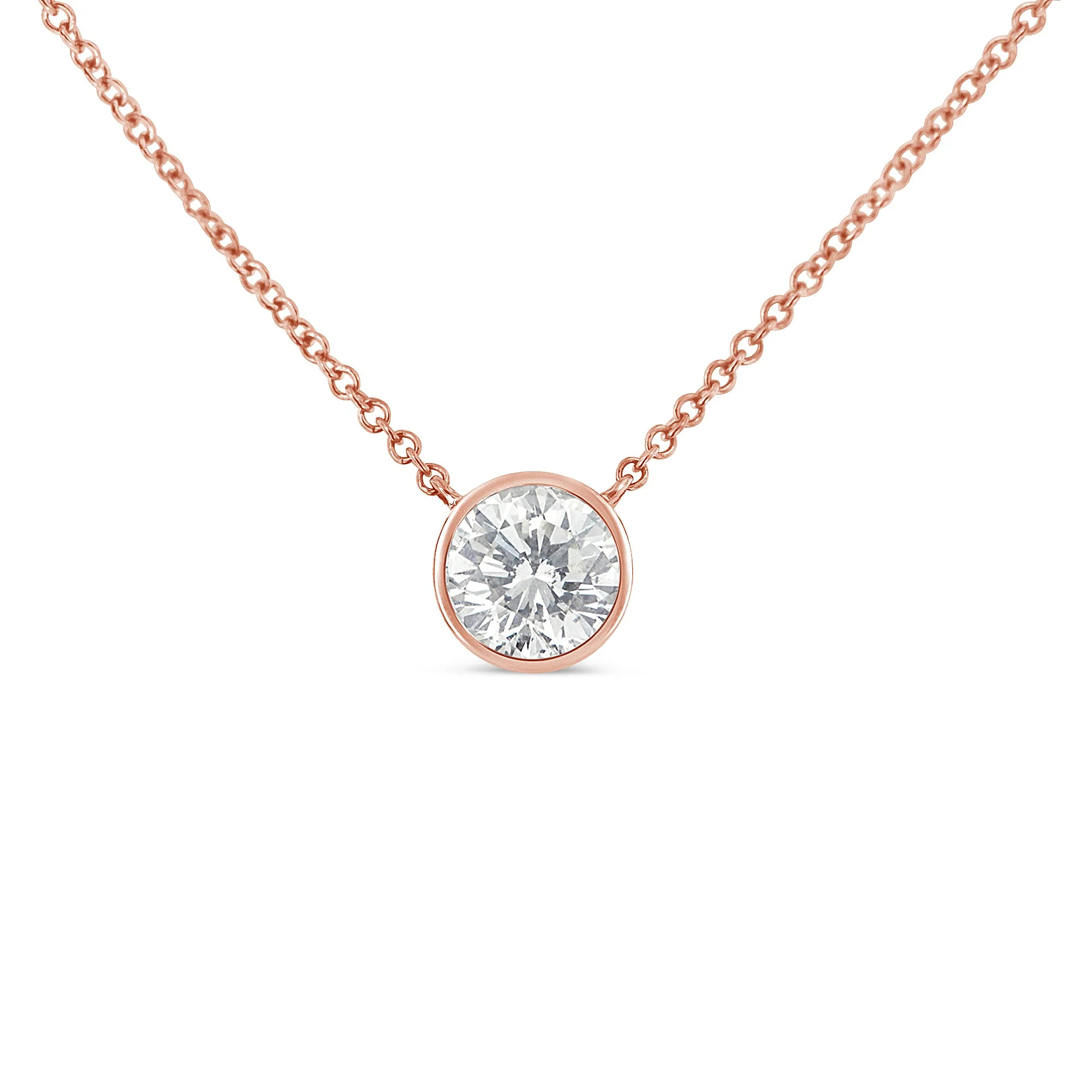 2 Micron 14K Rose Gold Plated Sterling Silver Bezel-Set Diamond Solitaire Pendant Necklace (1/3 cttw, H-I Color, I1-I2 Clarity) - Image 3