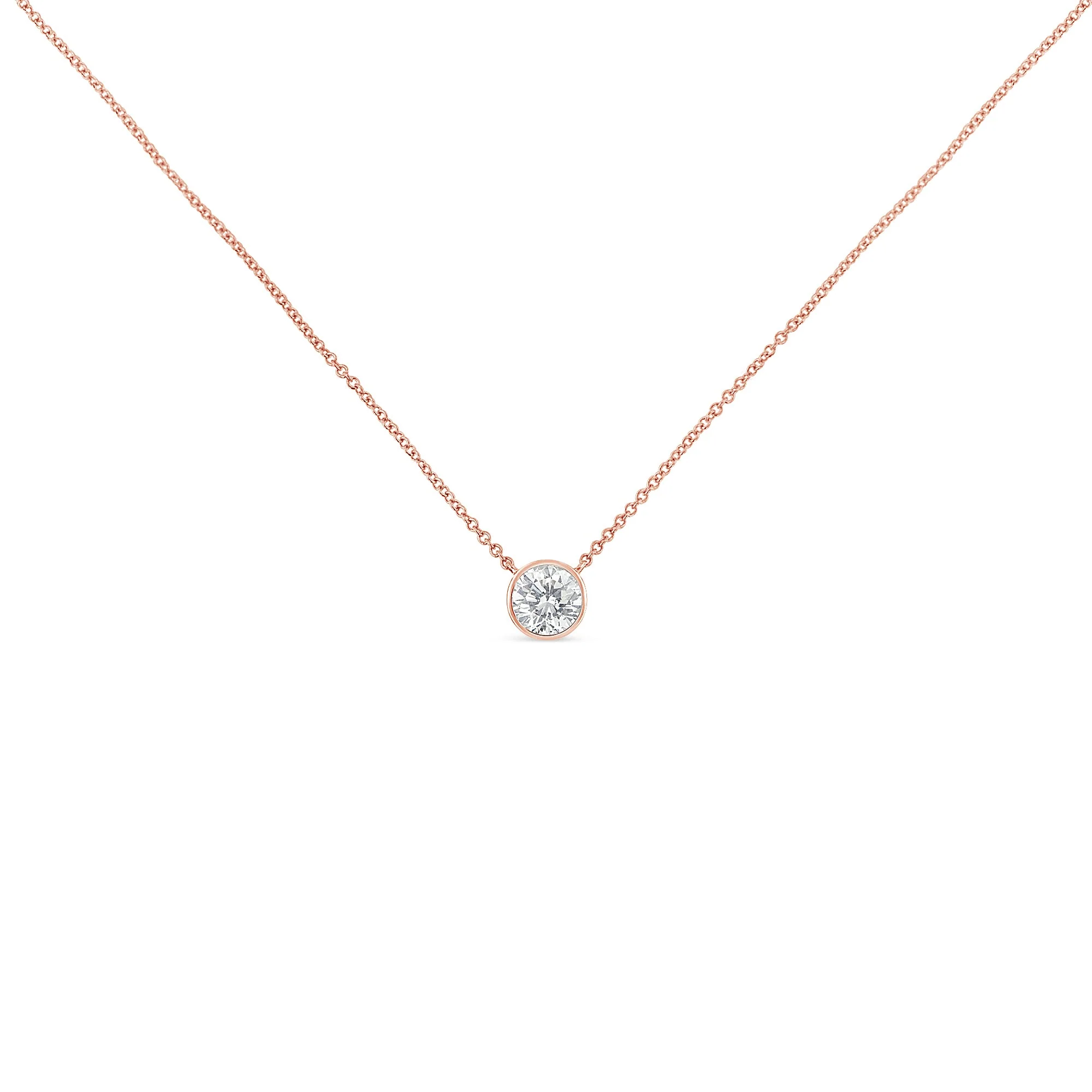 2 Micron 14K Rose Gold Plated Sterling Silver Bezel-Set Diamond Solitaire Pendant Necklace (1/3 cttw, H-I Color, I1-I2 Clarity) - Image 4