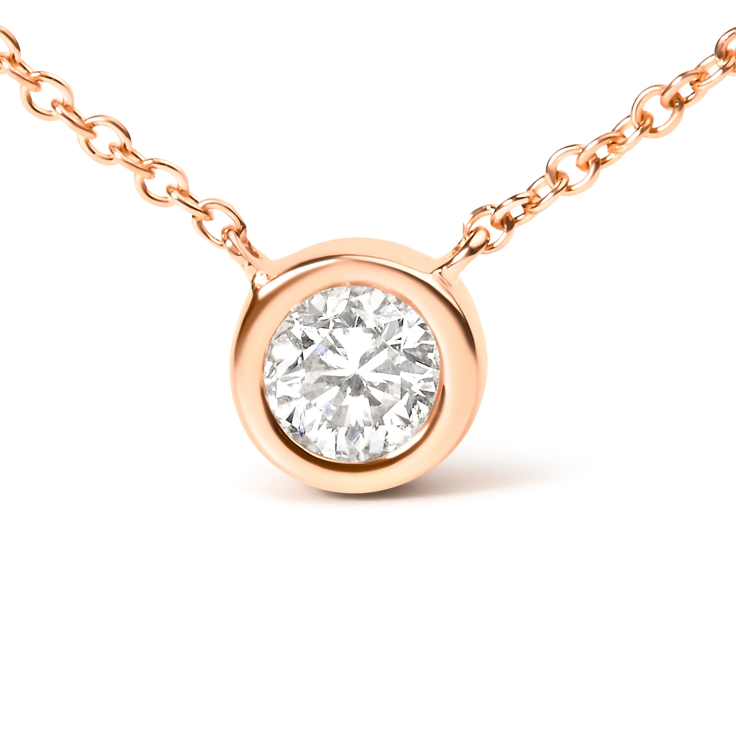 2 Micron 14K Rose Gold Plated Sterling Silver Bezel-Set Diamond Solitaire Pendant Necklace (1/3 cttw, H-I Color, I1-I2 Clarity) - Image 8