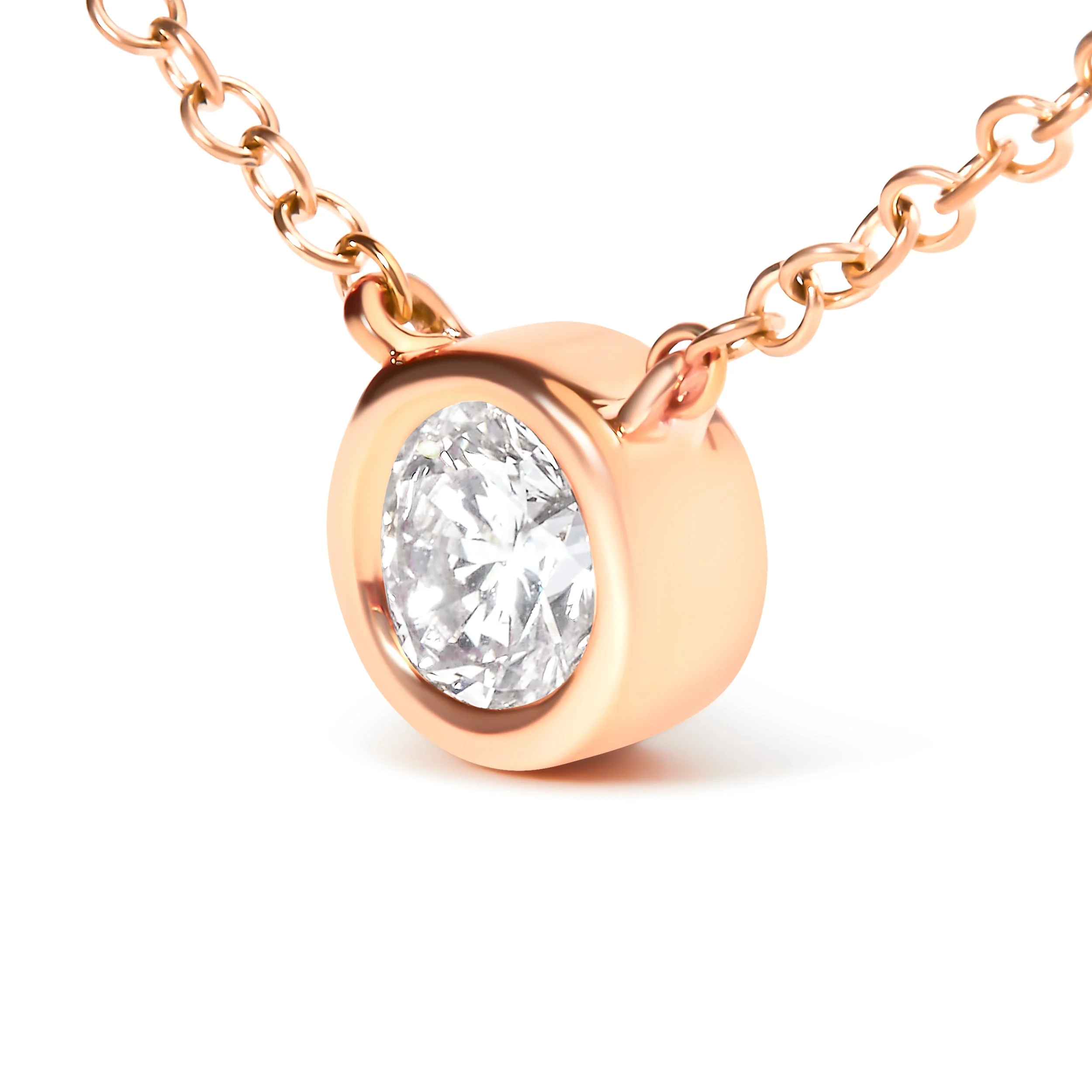2 Micron 14K Rose Gold Plated Sterling Silver Bezel-Set Diamond Solitaire Pendant Necklace (1/3 cttw, H-I Color, I1-I2 Clarity) - Image 9