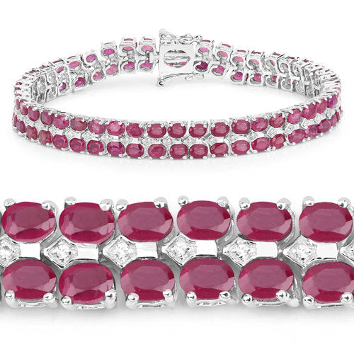 20.03 Carat Glass Filled Ruby and White Topaz .925 Sterling Silver Bracelet - Image 2