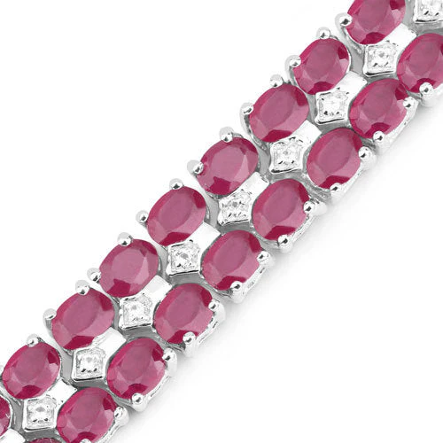 20.03 Carat Glass Filled Ruby and White Topaz .925 Sterling Silver Bracelet - Image 3