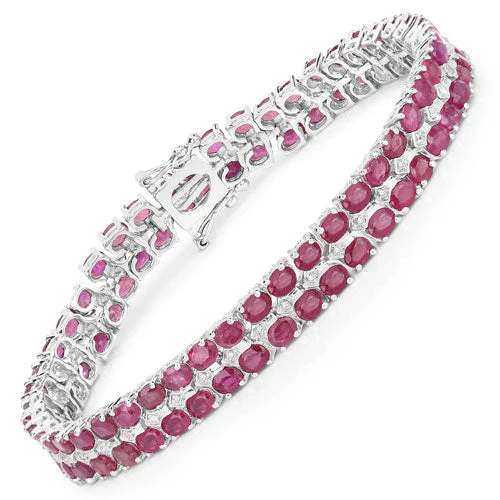 20.03 Carat Glass Filled Ruby and White Topaz .925 Sterling Silver Bracelet - Image 5