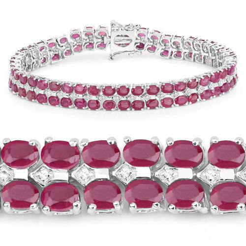 20.03 Carat Glass Filled Ruby and White Topaz .925 Sterling Silver Bracelet - Image 6