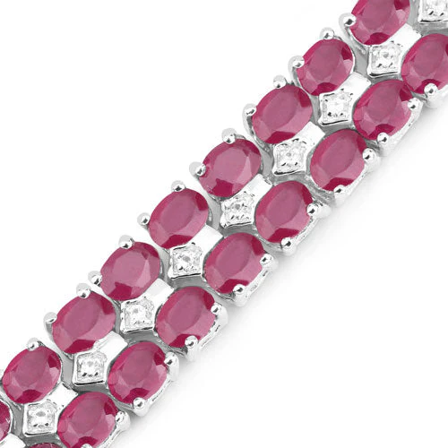 20.03 Carat Glass Filled Ruby and White Topaz .925 Sterling Silver Bracelet - Image 7