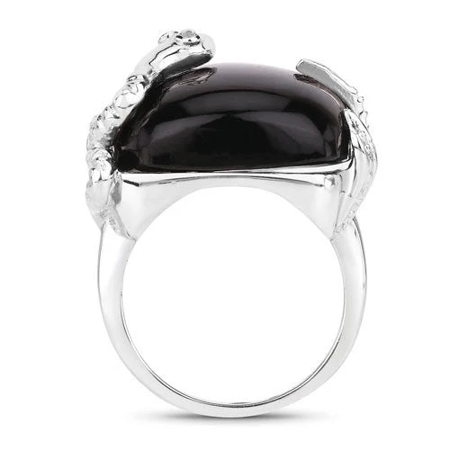 21.04 Carat Genuine Black Onyx and White Topaz .925 Sterling Silver Ring - Image 2
