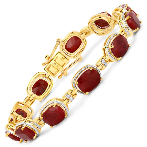 21.11 Carat Dyed Ruby and White Diamond .925 Sterling Silver Bracelet - Image 2