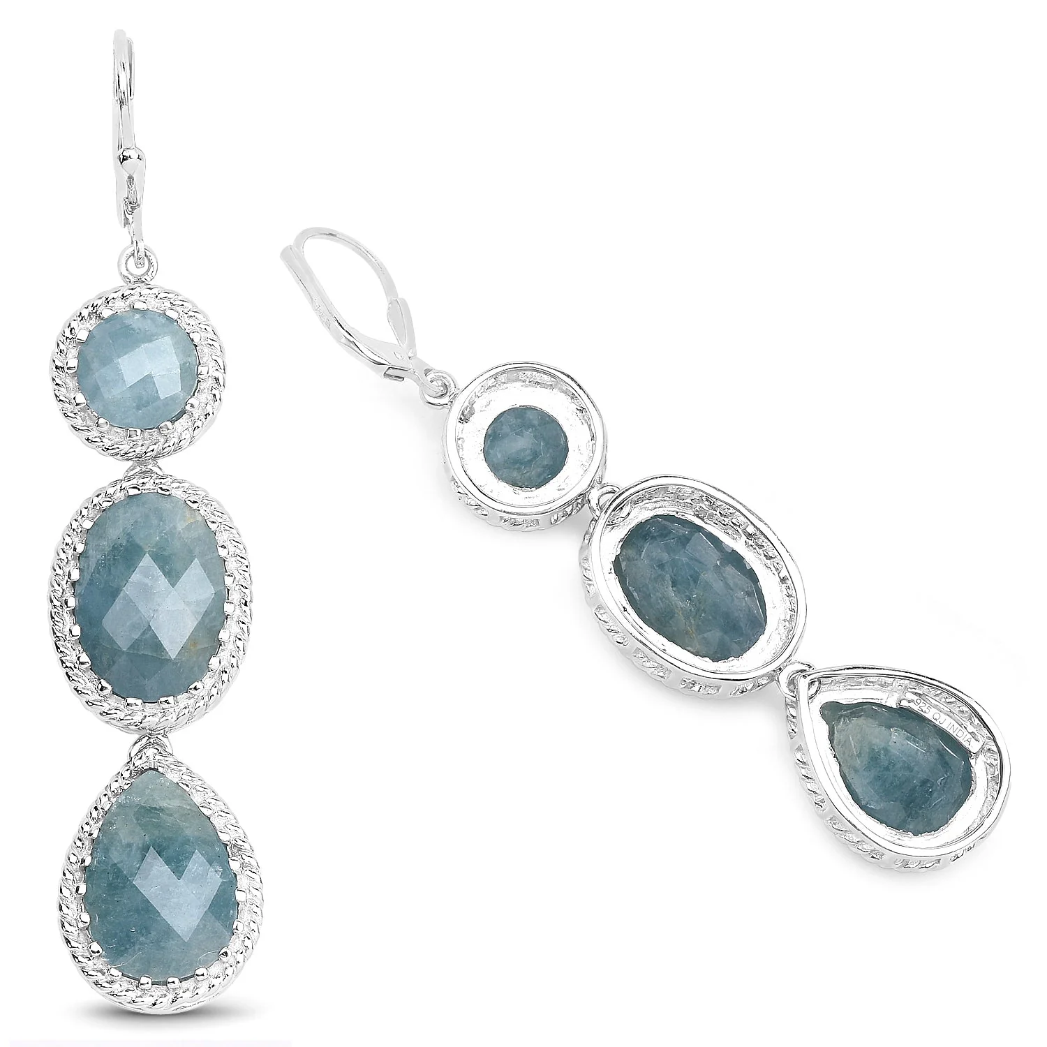 21.32 Carat Genuine Milky Aquamarine .925 Sterling Silver Earrings - Image 2