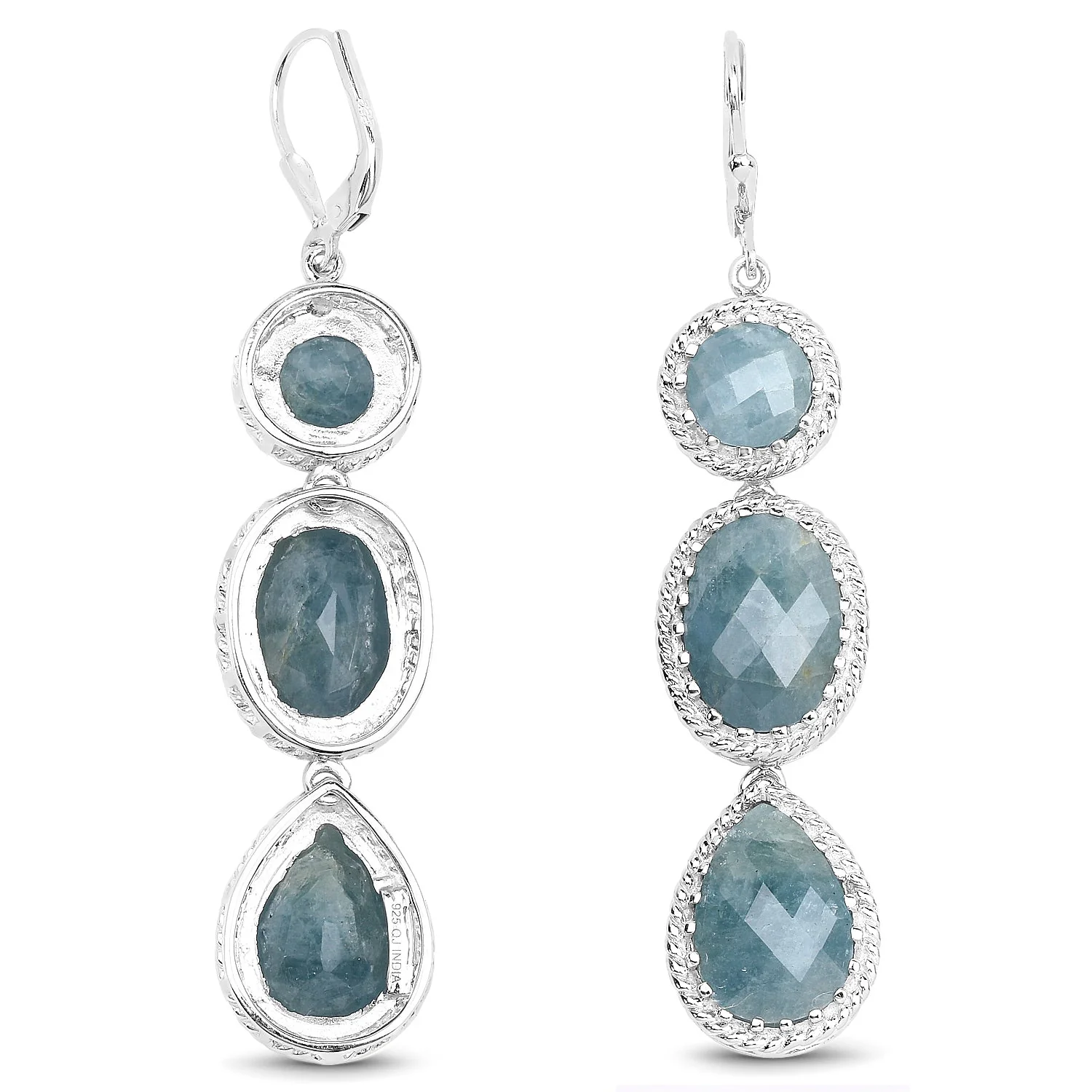 21.32 Carat Genuine Milky Aquamarine .925 Sterling Silver Earrings - Image 3