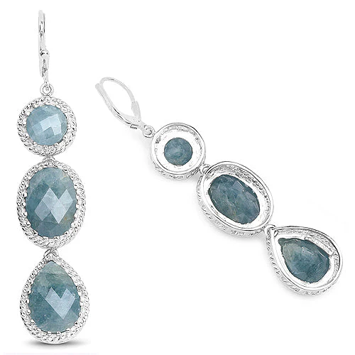 21.32 Carat Genuine Milky Aquamarine .925 Sterling Silver Earrings - Image 5